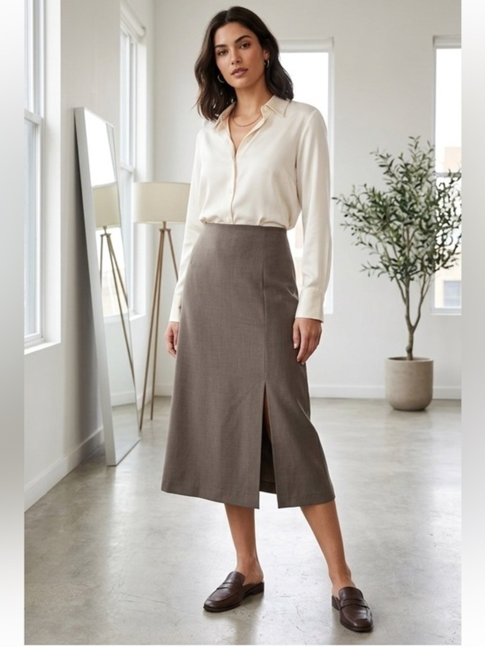 Vtg Talbots Petites 10 Brown Stretch Wool Pleated Pencil Skirt 10P Lined Italy
